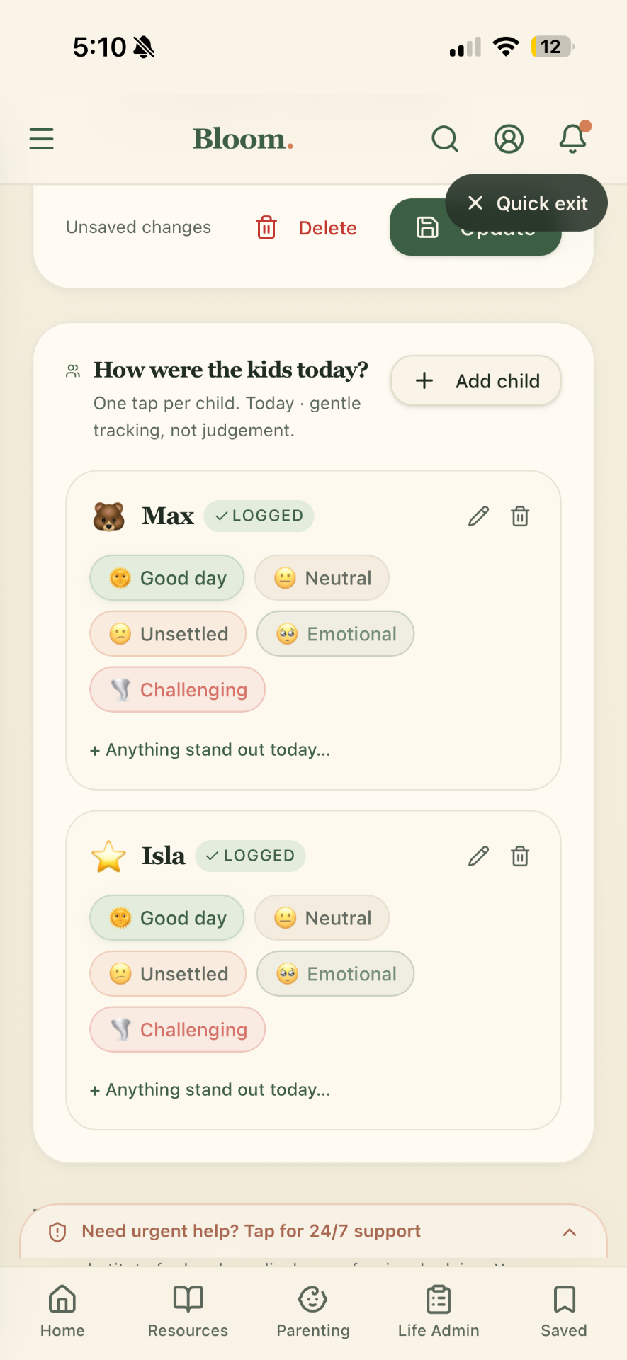 Mood check-ins